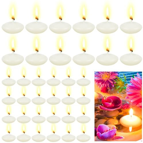 Lot de 38 bougies flottantes, blanches, sans parfum, pour la décoration, durée de combustion de 1,5 à 2 heures, pour piscine, spa, baignoire, mariage