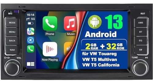 NVGOTEV Autoradio für 2003-2010 VW Touareg, für T5 California & T5 Multivan 2003-2012, 7 Zoll Android 14.0 Radio mit Bluetooth WiFi Navi GPS USB FM DAB+ Wireless CarPlay und Android Auto (2+32G)
