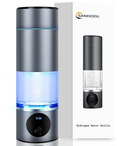 SANKEDOU Hydrogen Water Bottle, Tragbarer Wasserstoff Wasser Generator 230 ml, 5PPM PEM SPE Technologie Wasserstoff Wasserflasche, Geeignet für Heimbüro Reisen Geschenk für die Liebe (Grau)