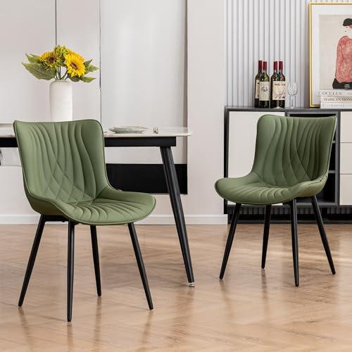 YOUTASTE Esszimmerstühle 2er Set, Esszimmerstühle Kunstleder, Küchenstühle mit Rückenlehne, Bequemer Polsterstuhl für Esszimmer, Küche, Wohnzimmer, Olivgrün