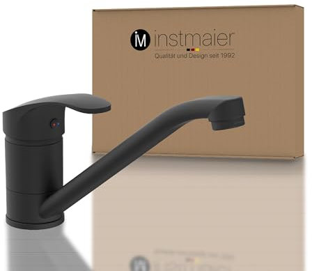 instmaier K1 Mitigeur de cuisine | Noir mat | Robinet d'évier orientable 360° | Monocommande