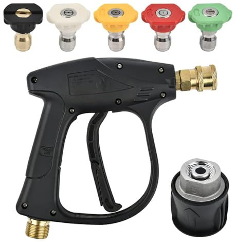 NIYATA High Pressure Washer Gun, Short Jet Wash Gun with M22 14MM Hose Interface and 5 Nozzles Compatible with Karcher 1/4 inch Quick-Connect Nozzles for Patio Cleaning and Car Washing