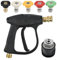 NIYATA High Pressure Washer Gun, Short Jet Wash Gun with M22 14MM Hose Interface and 5 Nozzles Compatible with Karcher 1/4 inch Quick-Connect Nozzles for Patio Cleaning and Car Washing