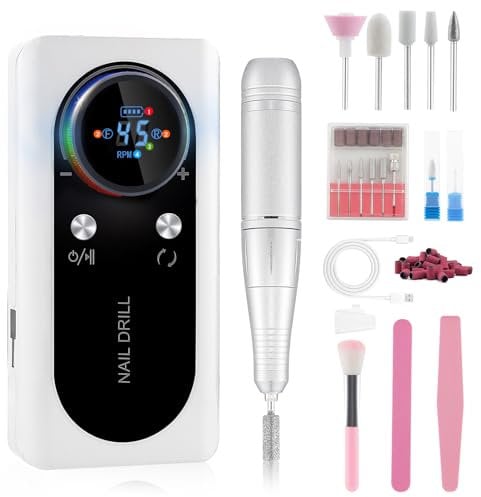 45000 RPM Nail Drill Machine Cordless, Rechargeable Electric Nail File Machine Professional Drill Tools for Salon Manicure Pedicure,White