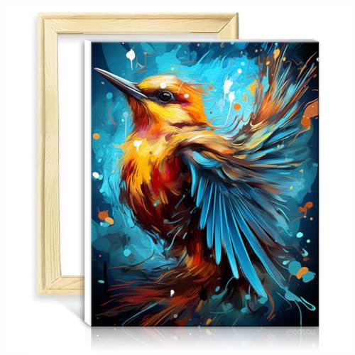 TANGFEIY Ölgemälde „Exotische Blaumeisen-Blumen“, digitales DIY-Ölgemälde-Set auf Leinwand, Acryl-Nummern mit Pinseln, Heimdekoration, Gemälde, Geschenk, ohne Rahmen (30 x 40 cm)