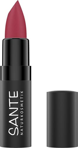SANTE Naturkosmetik Ultra Matt Lipstick 06 Intense Cherry, pudrig-matter Lippenstift in Kirschrot für ein natürliches Finish, Lippenpflege mit Squalan und Hyaluron, 4,55g