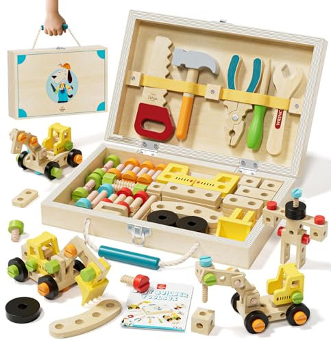 Lehoo Castle Wooden Kids Tool Set - Montessori Educational Toys for 3-5 Year Old Boys Girls, Pretend Play Tool Box Kit Construction Toys, Learning Toys Gift for Kids 3+