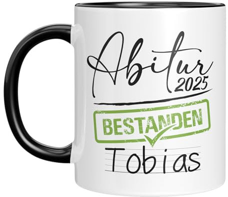 Personalisierbare Tasse zum Abitur 2025 mit Namen | Abitur bestanden | Geschenkidee für Schüler & Abiturienten | Junge & Mädchen (Schwarz)