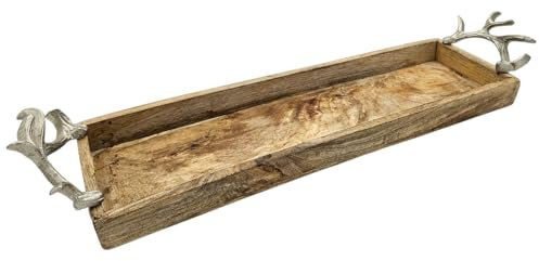 Tablett Mangoholz langes Tablett Kerzentablett Serviertablett 68 cm Holz (XL 62 cm)