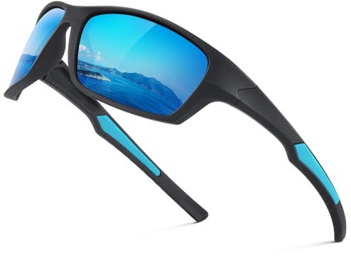 suoso Sportbrille-Herren-Damen-Sport Sonnenbrille-Polarisierte-UV400 Schutz-Sunglasses-Men-Women-Sonnenbrille Schwarz-Fahrradbrille-Rennrad brille,2-Schwarz-Eisblau