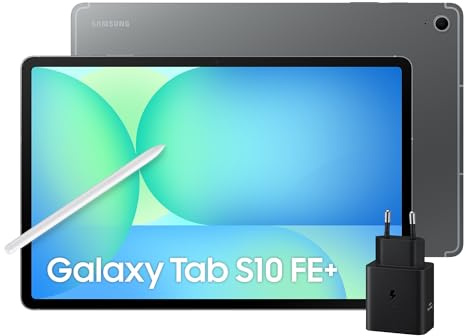 Samsung Galaxy Tab S10 FE+ con caricabatterie 45W con USB-C, Android Tablet, Display 13.1' LCD, Wifi, RAM 12GB, 256GB, 10.090 mAh, S Pen, Android 15, IP68, Gray [Versione italiana]