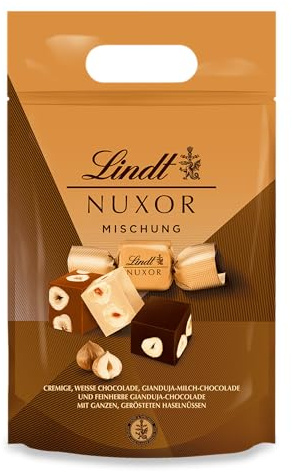 Lindt Schokolade | NUXOR Mischung, 700g Beutel, Großpackung Geschenk | ca. 54 Würfel, ganze Haselnüsse, Vollmilch, Dunkle, Weiße Gianduja-Schokolade, zum Teilen & Verschenken, Vorrat