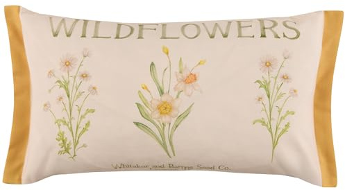 Voyage Maison Wildflowers Outdoor Cushion – Water-Resistant UV-Protected Floral Watercolour with Gingham Reverse (Marigold - 30x50cm)