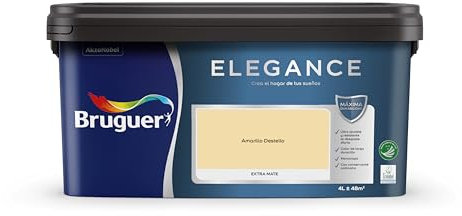 Bruguer Elegance Pintura Monocapa Extra Mate para Paredes y Techos, Interior y Exterior protegidos, Ultra Lavable, Resistente al Desgaste y Manchas, Con conservante Antimoho, Amarillo Destello 4 L