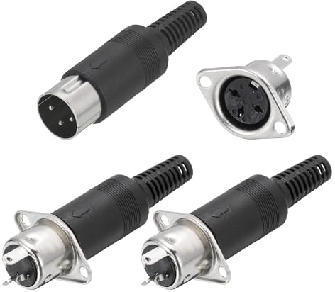 sourcing map 3-Pin DIN Male Plug Connector + Female Adapter Recessed Socket Panel Mount for Digital Audio Devices,TV, DVD Player,3 Pcs