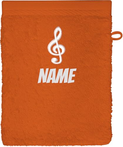 Schnoschi Waschlappen mit Namen, Text oder Motiv Bestickt, personalisiertes Handtuch, individueller Waschhandschuh, Lappen oder Gesichtstuch mit Initialen, 100% Baumwolle, 16 x 21 cm (Orange)