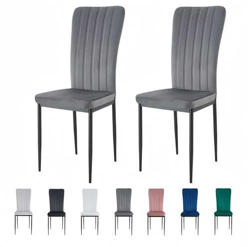 mcc direct Set of 2 Dining Chairs, Velvet High Back Kitchen Chairs with Upholstered Soft Seat and Metal Legs for Home, Office, Dining and Reception - Elle (Dark Grey)