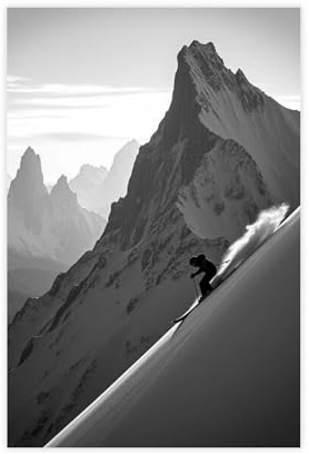 QIOTBVV Schwarz-weißes Ski-Poster, Leinwand-Poster, Schlafzimmerdekoration, Landschaft, Büro, Raumdekoration, Geschenk, 50 x 75 cm