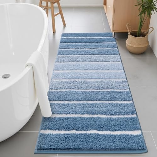 SHACOS Badezimmerteppich Badteppich Badematte rutschfest 60 x 120 cm Bad Teppich Badezimmer Wasserabsorbierend Duschmatte Badezimmermatte Badvorleger Waschbar, Blau