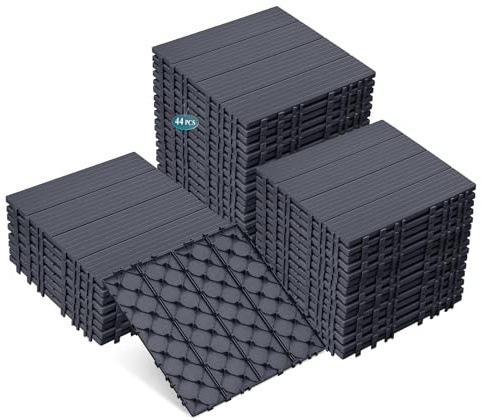 Garden Decking Tiles,44 Pcs Plastic Decking Boards | Easy Snap Interlocking Click Composite decking tiles with Anti-Slip Surface,Ideal for Outdoor Balcony Patio Flooring,30x30cm