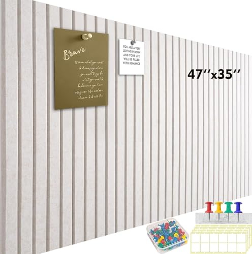 InnoStars 120 x 90 cm Filz Pinnwand Selbstklebend, 12 Pack Pinnwand Kork Alternative, Dekorative Vision Board Fotowand Pin Board Memoboard mit 50 Stück Pinnnadeln für Büro, Kinderzimmer, Hellbeige