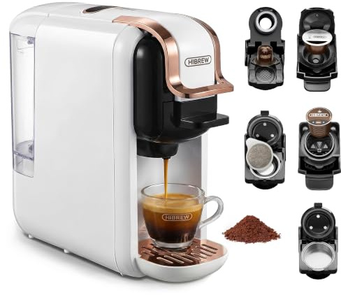 HIBREW 5-in-1 Pods Coffee Maker, 19 Bar Espresso Machine for Pods, for Kcup/Nes/DG/Espresso Powder, Makes iced coffee (White)