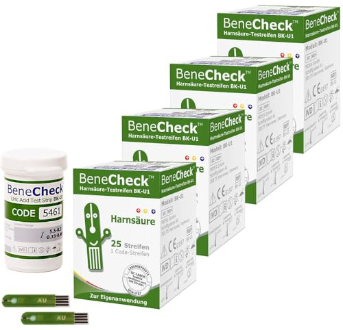 BeneCheck Harnsäure Teststreifen 100 Stück - Zur Verwendung mit dem BeneCheck Harnsäure-Messsystem