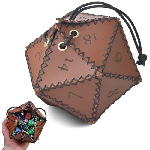 Jotekonoby Würfeltasche aus Leder für RPG-Spiele | Polyedrische Würfeltasche mit verstellbarem Kordelzug | Vintage Braun Wasserdicht PU-Leder Aufbewahrung für Würfel und Murmeln