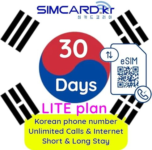 eSIM Korea Lite inkl. koreanischer Handynummer: unbegrenzt Telefonieren und Surfen - Prepaid eSIM für Korea (30 Tage)