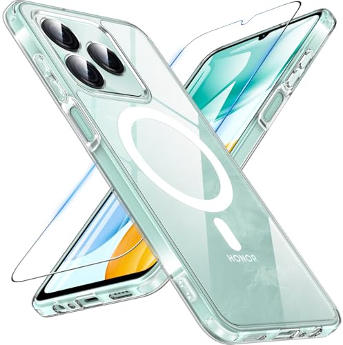 Magnetic for Honor X5c Plus Case/Honor X5c Case Slim Non-Yellowing, Clear | Honor X5c Plus Phone Case with Screen Protector, [Shockproof Military Grade Protection] Anti-Scratch Transparent Back