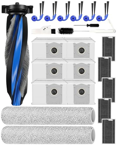 23 Kits d'Accessoires pour ECOVACS DEEBOT T90 OMNI/T90 PRO OMNI/X12 Pro Omni Robot Aspirateur: 1 Brosse Principale, 2 Rouleau serpillière, 6 Brosses Latérales, 5 Filtres HEPA, 6 Sacs d'Aspirateur