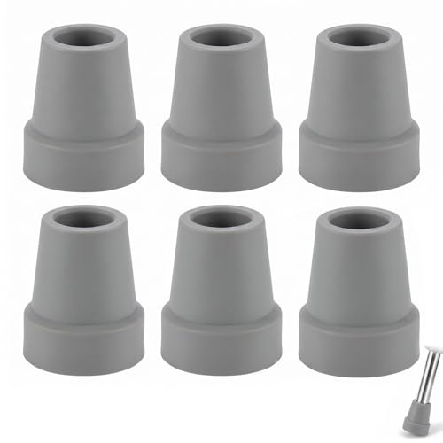 PYRUVAE 6 Piezas Tacos para Muletas 19mm de Goma Antideslizantes, Conteras de Repuesto para Bastones y Sillas de Ducha, Tapones de Goma de Alta Resistencia para Ancianos, Gris