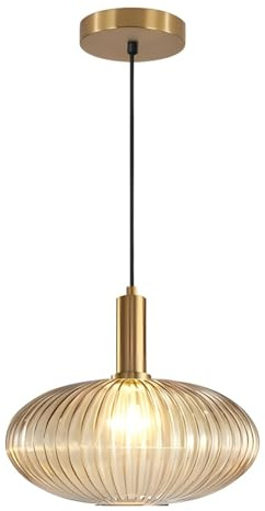 VARENCOK Mid-Century-Pendelleuchte, moderne goldene Kugel-Hängelampe, Bauernhaus, bernsteinfarbene, gestreifte Hängelampen for Kücheninsel(Amber)