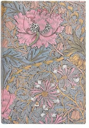 Morris Pink Honeysuckle (William Morris) Mini 12-month Day-at-a-time Hardback Dayplanner 2025 (Elastic Band Closure): jeden dzień na stronie, zamykany na gumkę, papier 80 gsm
