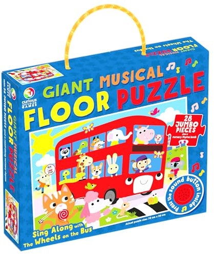 Curious Universe Games - Sing Along with the Wheels on the Bus Giant Musical Floor Puzzle - Floor Puzzle for Kids with Nursery Rhyme Book - Gifts for Boys and Girls - Sound Book - First Jigsaw