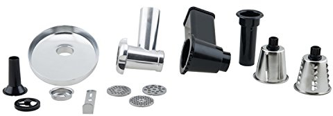 H.Koenig AC6 Zubehör KM60 Küchenmaschine / Fleischwolf / 3 Lochscheiben / Reibe mit 3 Einsätzen / Wurstfüller / Cookie-Set / silber