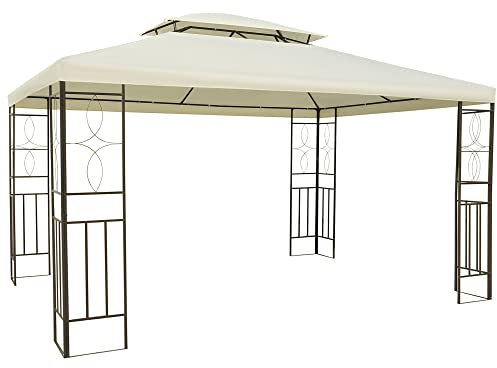 Outsunny Cenador de Jardín 3x4m Pabellón para Exterior con Doble Techo de Ventilación y 4 columnas de Acero Estable para Fiestas Eventos Patio Crema