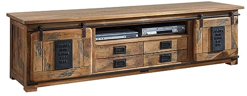 MASSIVMOEBEL24.DE Railway TV-Board 180x55x50 Mango Größen, Farbe:Natur lackiert, Größe:200x55x55 cm (BxTxH)