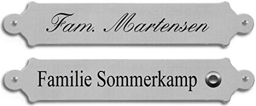 Namensschild-Türschild-235 x 40 mm-Türklingel-Klingel-Schild-Aluminium Edelstahloptik Nr. 20 (mit 1 Klingel und mit 2 Zeilen Gravur)