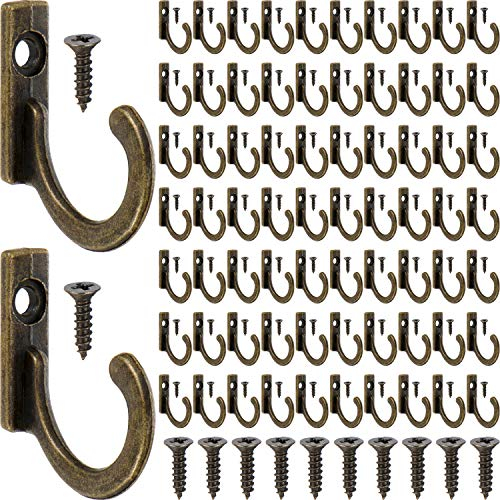 Zhehao 100 pezzi gancio semplice da parete ganci per vestito, ganci per cappotto, 110 viti per chiave appesa ganci gioielli (bronzo)