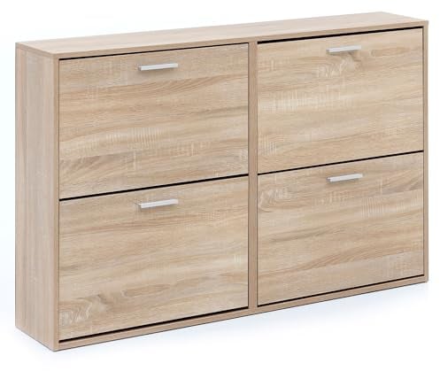 FineBuy Schuhkipper 120 x 81 x 24 cm mit 4 Klappen für bis zu 24 Paar Schuhe, Flur Schuhschrank, Schuhkommode, Schuhregal