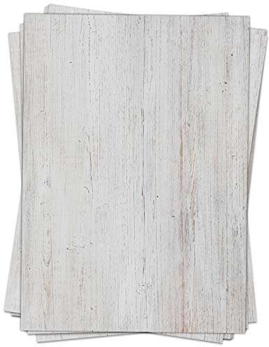 50 Blatt Briefpapier (A4) | Holz-Look Vintage weiss | Motivpapier | edles Design Papier | beidseitig bedruckt | Bastelpapier | 90 g/m²