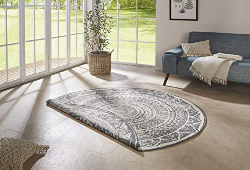 NORTHRUGS In- und Outdoor Teppich Siruma Rund ⌀140cm - Wendeteppich Wetterfest Orientalisches Vintage Design Läufer für Balkon Terrasse Garten Wintergarten Wohnzimmerteppich Wasserfest in Grau Creme