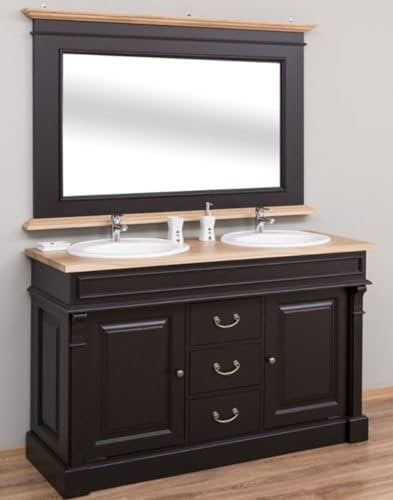 Casa Padrino Country Style Bathroom Set Black/Natural - 1 Double Washstand & 1 Wall Mirror - Solid Wood Bathroom Furniture in Country Style