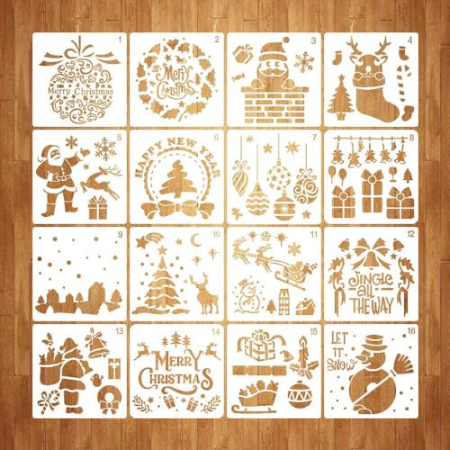 Schablonen Weihnachten Fenster, Malschablonen Kinder, Schablone Weihnachten, Weihnachtshandwerk Schablonen für Kunsthandwerk DIY Kartenmalerei Handwerk, Fensterdekoration, Schneespray (Farbe 3)