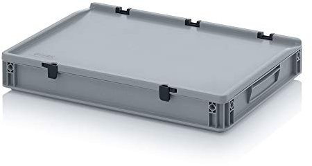 Auer Packaging Eurobehälter 60 x 40 x 9 cm mit Scharnierdeckel. Eurobox Koffer niedrige schmale kleine Plastikbox für Wohnmobil Lager Regal Garage Werkstatt Plastikkiste 60x40x9