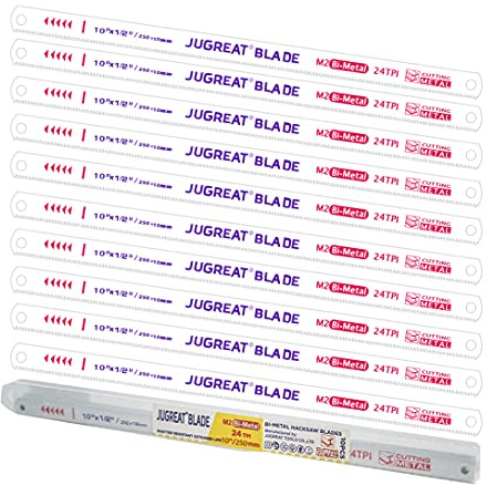 JUGREAT Hacksaw Replacement Blades, BI-Metal Safe Flex Metal -Cutting Hacksaw Blades, High Speed Steel 10 Inch-24TPI (10 Pack)