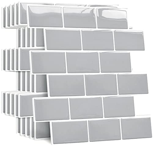 Yoillione Upgrade Dickere 3d Fliesenaufkleber Aufkleber für Bad Küche, Klebefliesen Vinyl Fliesen Selbstklebend Fliesenfolie, Weiß PVC Metro Fliesen Selbstklebend (5, Grey)