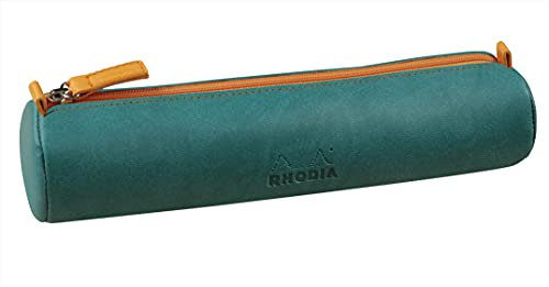 Rhodia 319006C - Schlampermäppchen Rhodiarama, rund, 21,5x5,5 cm, mit elfenbeinfarbenem Jersey gefüttert, praktisch und elegant aus Kunstleder Pfaugrün, 1 Stück