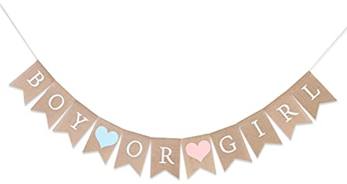 WAWOO Jute-Banner für Jungen oder Mädchen, Babyparty, Dekoration, Gender Reveal, rustikal, Foto-Dekoration, Requisiten (Geschlechtsoffenbarung)